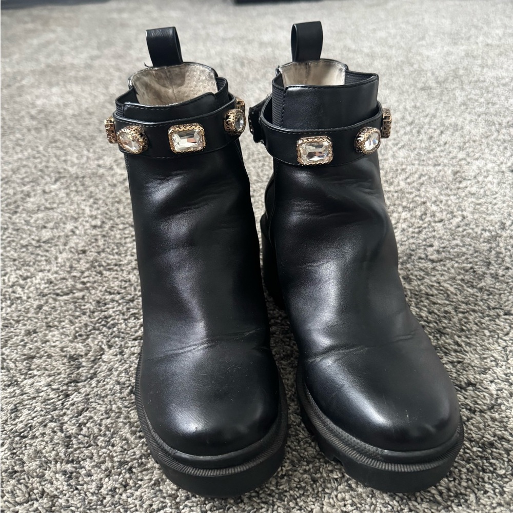 Black Ankle Boots with Embellished Straps